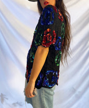 Load image into Gallery viewer, &quot;GET ME FLOWERS&quot; 80&#39;S FLORAL SEQUIN TEE