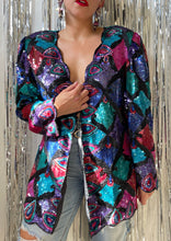Load image into Gallery viewer, &quot;DONT PLUCK MY FEATHERS&quot; 80&#39;S SEQUIN JACKET